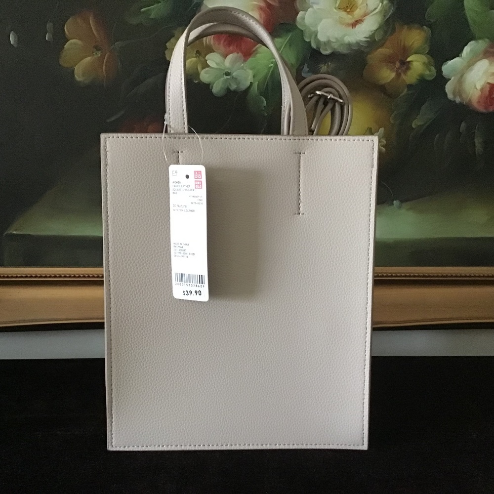 Uniqlo Faux Leather Square Shoulder Bag Crossbody Bag Natural